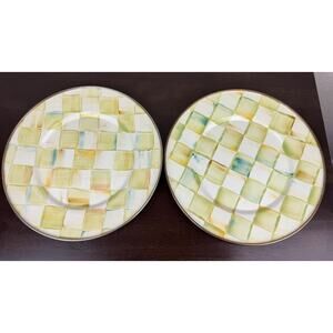 MACKENZIE-CHILDS Retired Parchment Check Salad Plates set of 2